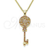 Collares con Dije 04.344.0005.1.20 Oro Laminado, Diseño de Llave y Flor, con Granate Micro Pave, Pulido, Tono Dorado (02 MM Thickness, 20 Inches Length)