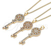 Collares con Dije 04.344.0005.1.20 Oro Laminado, Diseño de Llave y Flor, con Granate Micro Pave, Pulido, Tono Dorado (02 MM Thickness, 20 Inches Length)