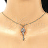 Collares con Dije 04.344.0005.2.20 Oro Laminado, Diseño de Llave y Flor, con Multicolor Micro Pave, Pulido, Tono Dorado (02 MM Thickness, 20 Inches Length)