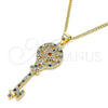Collares con Dije 04.344.0005.2.20 Oro Laminado, Diseño de Llave y Flor, con Multicolor Micro Pave, Pulido, Tono Dorado (02 MM Thickness, 20 Inches Length)