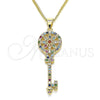 Collares con Dije 04.344.0005.2.20 Oro Laminado, Diseño de Llave y Flor, con Multicolor Micro Pave, Pulido, Tono Dorado (02 MM Thickness, 20 Inches Length)
