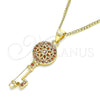 Collares con Dije 04.344.0006.1.20 Oro Laminado, Diseño de Llave y Flor, con Granate Micro Pave, Pulido, Tono Dorado (02 MM Thickness, 20 Inches Length)