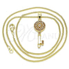 Collares con Dije 04.344.0006.1.20 Oro Laminado, Diseño de Llave y Flor, con Granate Micro Pave, Pulido, Tono Dorado (02 MM Thickness, 20 Inches Length)