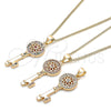 Collares con Dije 04.344.0006.1.20 Oro Laminado, Diseño de Llave y Flor, con Granate Micro Pave, Pulido, Tono Dorado (02 MM Thickness, 20 Inches Length)