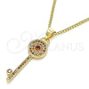 Collares con Dije 04.344.0007.1.20 Oro Laminado, Diseño de Llave, con Granate Micro Pave, Pulido, Tono Dorado (02 MM Thickness, 20 Inches Length)