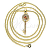 Collares con Dije 04.344.0007.1.20 Oro Laminado, Diseño de Llave, con Granate Micro Pave, Pulido, Tono Dorado (02 MM Thickness, 20 Inches Length)