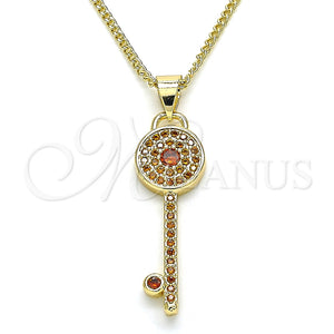 Collares con Dije 04.344.0007.1.20 Oro Laminado, Diseño de Llave, con Granate Micro Pave, Pulido, Tono Dorado (02 MM Thickness, 20 Inches Length)