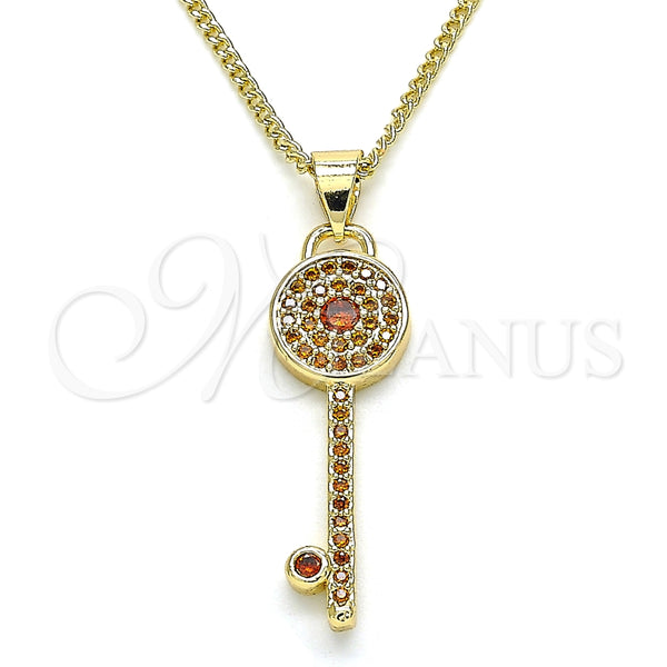 Collares con Dije 04.344.0007.1.20 Oro Laminado, Diseño de Llave, con Granate Micro Pave, Pulido, Tono Dorado (02 MM Thickness, 20 Inches Length)