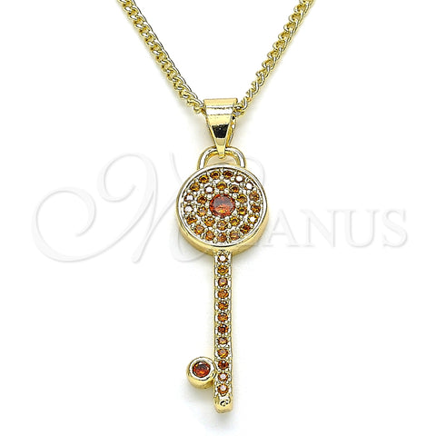 Collares con Dije 04.344.0007.1.20 Oro Laminado, Diseño de Llave, con Granate Micro Pave, Pulido, Tono Dorado (02 MM Thickness, 20 Inches Length)