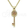 Collares con Dije 04.344.0007.1.20 Oro Laminado, Diseño de Llave, con Granate Micro Pave, Pulido, Tono Dorado (02 MM Thickness, 20 Inches Length)