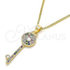 Collares con Dije 04.344.0007.2.20 Oro Laminado, Diseño de Llave, con Multicolor Micro Pave, Pulido, Tono Dorado (02 MM Thickness, 20 Inches Length)