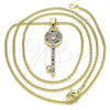 Collares con Dije 04.344.0007.2.20 Oro Laminado, Diseño de Llave, con Multicolor Micro Pave, Pulido, Tono Dorado (02 MM Thickness, 20 Inches Length)
