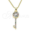 Collares con Dije 04.344.0007.2.20 Oro Laminado, Diseño de Llave, con Multicolor Micro Pave, Pulido, Tono Dorado (02 MM Thickness, 20 Inches Length)