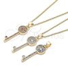 Collares con Dije 04.344.0007.2.20 Oro Laminado, Diseño de Llave, con Multicolor Micro Pave, Pulido, Tono Dorado (02 MM Thickness, 20 Inches Length)