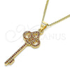 Collares con Dije 04.344.0008.1.20 Oro Laminado, Diseño de Llave, con Granate Micro Pave, Pulido, Tono Dorado (02 MM Thickness, 20 Inches Length)