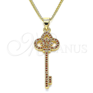 Collares con Dije 04.344.0008.1.20 Oro Laminado, Diseño de Llave, con Granate Micro Pave, Pulido, Tono Dorado (02 MM Thickness, 20 Inches Length)