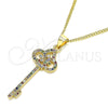 Collares con Dije 04.344.0008.2.20 Oro Laminado, Diseño de Llave, con Multicolor Micro Pave, Pulido, Tono Dorado (02 MM Thickness, 20 Inches Length)