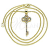 Collares con Dije 04.344.0008.2.20 Oro Laminado, Diseño de Llave, con Multicolor Micro Pave, Pulido, Tono Dorado (02 MM Thickness, 20 Inches Length)