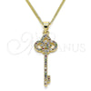 Collares con Dije 04.344.0008.2.20 Oro Laminado, Diseño de Llave, con Multicolor Micro Pave, Pulido, Tono Dorado (02 MM Thickness, 20 Inches Length)
