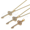 Collares con Dije 04.344.0008.2.20 Oro Laminado, Diseño de Llave, con Multicolor Micro Pave, Pulido, Tono Dorado (02 MM Thickness, 20 Inches Length)