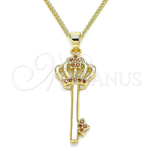 Collares con Dije 04.344.0009.1.20 Oro Laminado, Diseño de Llave y Corona, con Granate Micro Pave, Pulido, Tono Dorado (02 MM Thickness, 20 Inches Length)