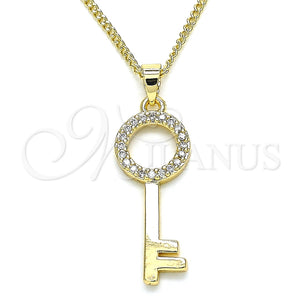Collares con Dije 04.344.0010.20 Oro Laminado, Diseño de Llave, con Blanca Micro Pave, Pulido, Tono Dorado (02 MM Thickness, 20 Inches Length)