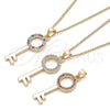 Collares con Dije 04.344.0010.20 Oro Laminado, Diseño de Llave, con Blanca Micro Pave, Pulido, Tono Dorado (02 MM Thickness, 20 Inches Length)