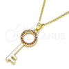 Collares con Dije 04.344.0010.1.20 Oro Laminado, Diseño de Llave, con Granate Micro Pave, Pulido, Tono Dorado (02 MM Thickness, 20 Inches Length)