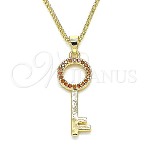 Collares con Dije 04.344.0010.1.20 Oro Laminado, Diseño de Llave, con Granate Micro Pave, Pulido, Tono Dorado (02 MM Thickness, 20 Inches Length)