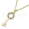 Collares con Dije 04.344.0010.2.20 Oro Laminado, Diseño de Llave, con Multicolor Micro Pave, Pulido, Tono Dorado (02 MM Thickness, 20 Inches Length)