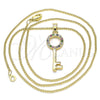 Collares con Dije 04.344.0010.2.20 Oro Laminado, Diseño de Llave, con Multicolor Micro Pave, Pulido, Tono Dorado (02 MM Thickness, 20 Inches Length)