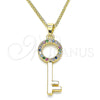 Collares con Dije 04.344.0010.2.20 Oro Laminado, Diseño de Llave, con Multicolor Micro Pave, Pulido, Tono Dorado (02 MM Thickness, 20 Inches Length)