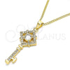 Collares con Dije 04.344.0011.20 Oro Laminado, Diseño de Llave, con Micro Pave Blanca, Pulido, Tono Dorado (Grosor 02 MM, 20 Pulgadas de Largo)