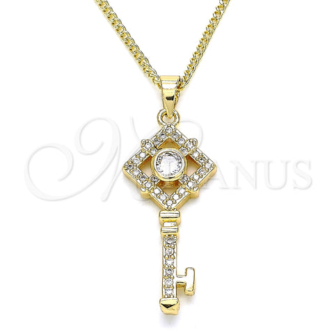 Collares con Dije 04.344.0011.20 Oro Laminado, Diseño de Llave, con Micro Pave Blanca, Pulido, Tono Dorado (Grosor 02 MM, 20 Pulgadas de Largo)