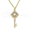 Collares con Dije 04.344.0011.20 Oro Laminado, Diseño de Llave, con Micro Pave Blanca, Pulido, Tono Dorado (Grosor 02 MM, 20 Pulgadas de Largo)