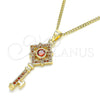 Collares con Dije 04.344.0011.1.20 Oro Laminado, Diseño de Llave, con Granate Micro Pave, Pulido, Tono Dorado (02 MM Thickness, 20 Inches Length)