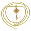 Collares con Dije 04.344.0011.1.20 Oro Laminado, Diseño de Llave, con Granate Micro Pave, Pulido, Tono Dorado (02 MM Thickness, 20 Inches Length)