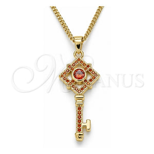 Collares con Dije 04.344.0011.1.20 Oro Laminado, Diseño de Llave, con Micro Pave Granate, Pulido, Tono Dorado (Grosor 02 MM, 20 Pulgadas de Largo)