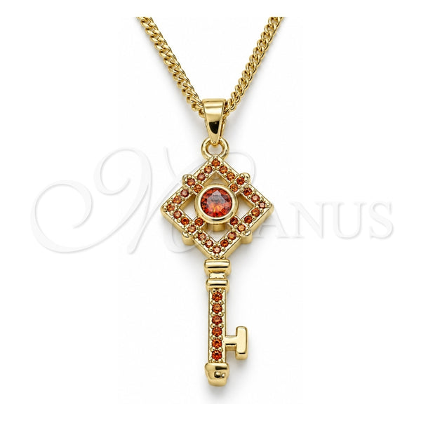 Collares con Dije 04.344.0011.1.20 Oro Laminado, Diseño de Llave, con Micro Pave Granate, Pulido, Tono Dorado (Grosor 02 MM, 20 Pulgadas de Largo)