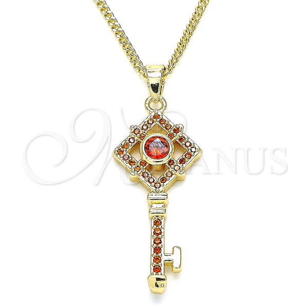 Collares con Dije 04.344.0011.1.20 Oro Laminado, Diseño de Llave, con Granate Micro Pave, Pulido, Tono Dorado (02 MM Thickness, 20 Inches Length)