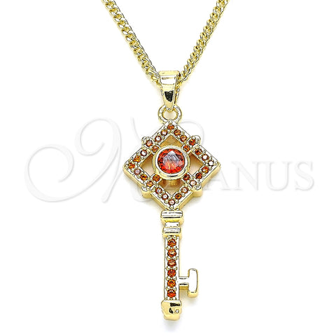 Collares con Dije 04.344.0011.1.20 Oro Laminado, Diseño de Llave, con Granate Micro Pave, Pulido, Tono Dorado (02 MM Thickness, 20 Inches Length)