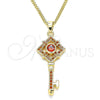 Collares con Dije 04.344.0011.1.20 Oro Laminado, Diseño de Llave, con Granate Micro Pave, Pulido, Tono Dorado (02 MM Thickness, 20 Inches Length)