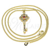 Collares con Dije 04.344.0011.2.20 Oro Laminado, Diseño de Llave, con Multicolor Micro Pave, Pulido, Tono Dorado (02 MM Thickness, 20 Inches Length)