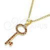 Collares con Dije 04.344.0012.1.20 Oro Laminado, Diseño de Llave, con Granate Micro Pave, Pulido, Tono Dorado (02 MM Thickness, 20 Inches Length)