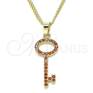 Collares con Dije 04.344.0012.1.20 Oro Laminado, Diseño de Llave, con Granate Micro Pave, Pulido, Tono Dorado (02 MM Thickness, 20 Inches Length)