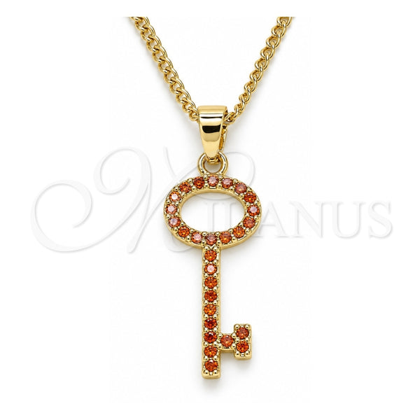 Collares con Dije 04.344.0012.1.20 Oro Laminado, Diseño de Llave, con Micro Pave Granate, Pulido, Tono Dorado (Grosor 02 MM, 20 Pulgadas de Largo)