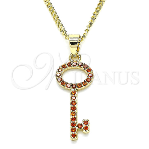 Collares con Dije 04.344.0012.1.20 Oro Laminado, Diseño de Llave, con Granate Micro Pave, Pulido, Tono Dorado (02 MM Thickness, 20 Inches Length)