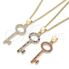 Collares con Dije 04.344.0012.1.20 Oro Laminado, Diseño de Llave, con Granate Micro Pave, Pulido, Tono Dorado (02 MM Thickness, 20 Inches Length)