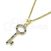 Collares con Dije 04.344.0012.2.20 Oro Laminado, Diseño de Llave, con Multicolor Micro Pave, Pulido, Tono Dorado (02 MM Thickness, 20 Inches Length)