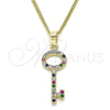 Collares con Dije 04.344.0012.2.20 Oro Laminado, Diseño de Llave, con Multicolor Micro Pave, Pulido, Tono Dorado (02 MM Thickness, 20 Inches Length)